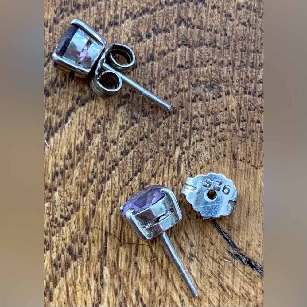 Sterling Silver Amethyst Stud Earrings View 4